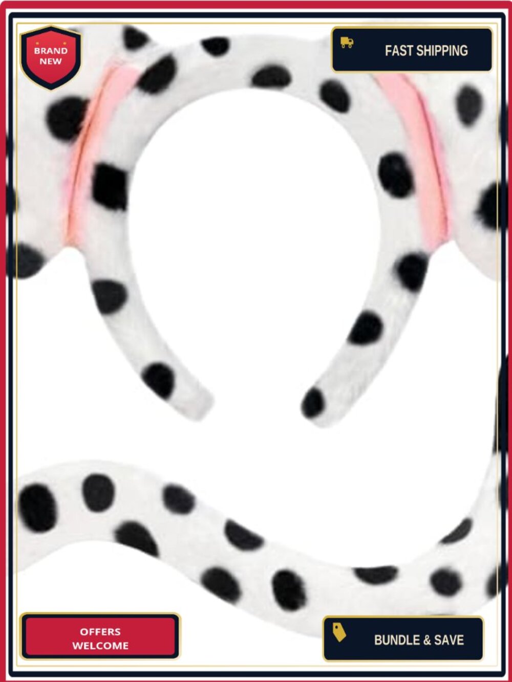 Dalmatian Costume Set Dog Ears Headband Tail Halloween Cosplay